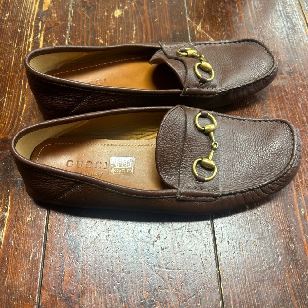Gucci mens brown loafers slippers size 7 genuine leather - Picture 6 of 10